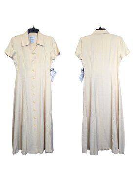 NWT Vintage Button Front Midi Shirt Dress Short Sleeve Size 2 90s Career Preppy
